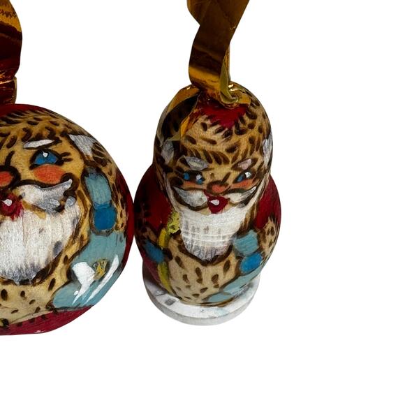 Vintage Painted Wooden Russian Santa Ornaments Christmas Tree Decor Holiday - Picture 4 of 6